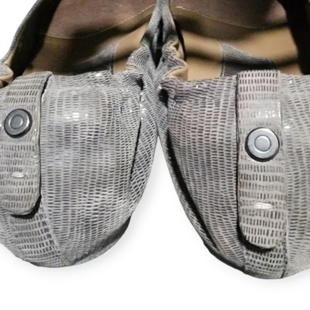 Earthies Ballet Flats Women Textured Snakeskin Comfort Pewter Gray 10M